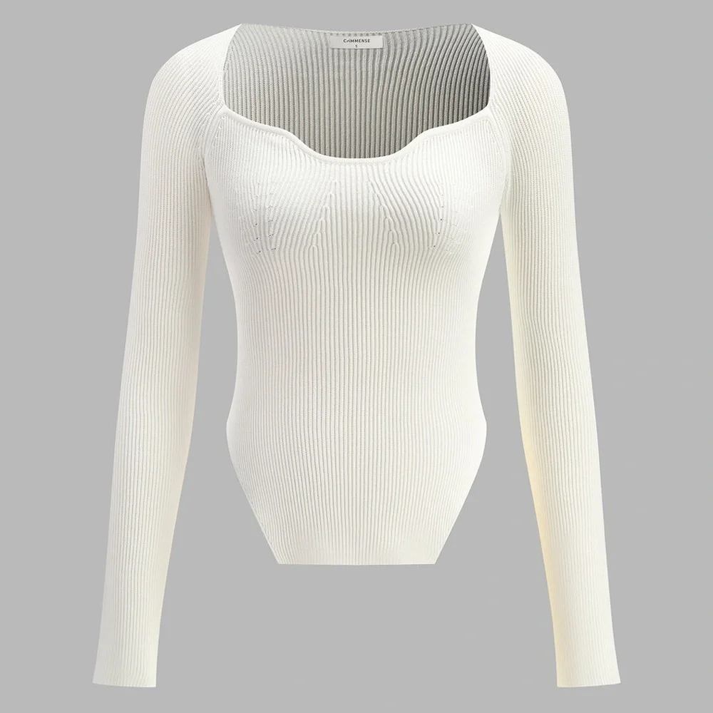 Commense Cream Ribbed Knit Top - Picture 3 of 12